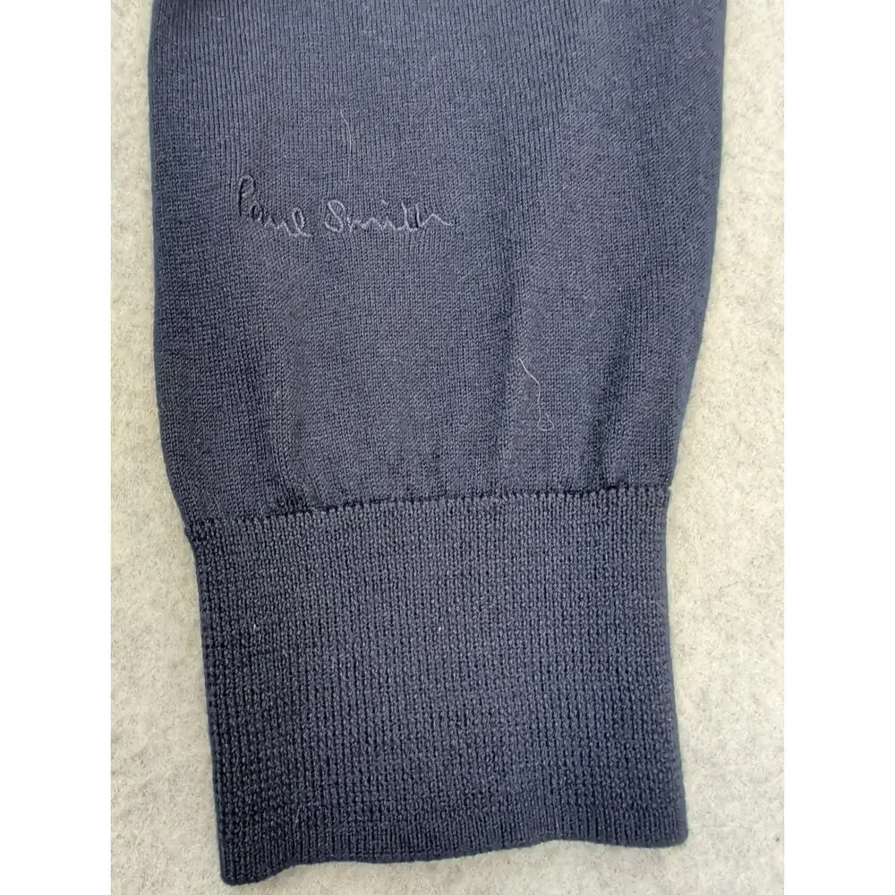 Paul Smith Mens 100% Merino Wool Sweater Blue Large V Neck Lightweight Pullover